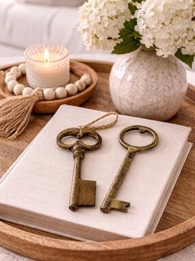 Vintage Decorative Skeleton Keys - Brass Tone tie, not included